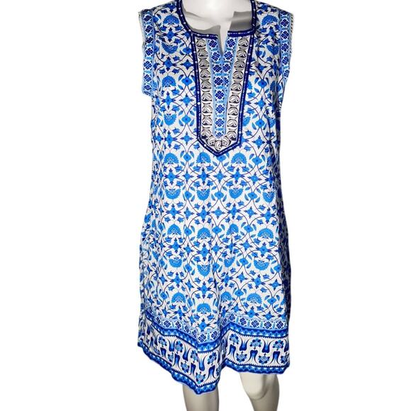 srishti blue and white embroidered shift dress - Picture 1 of 6